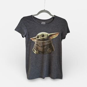 Star Wars Grogu Baby Yoda Graphic Tee Gray Fitted Short Sleeve Women’s